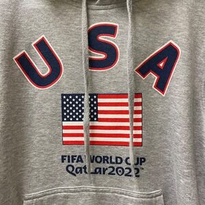 FIFA World Cup Qatar 2022 USA Flag Hoodie Pullover Sweatshirt Size Large‎ Pocket
